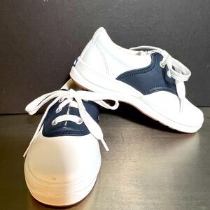 Keds School Days II Girl White Navy Leather Saddle Oxfords Sneakers Shoes Sz 10